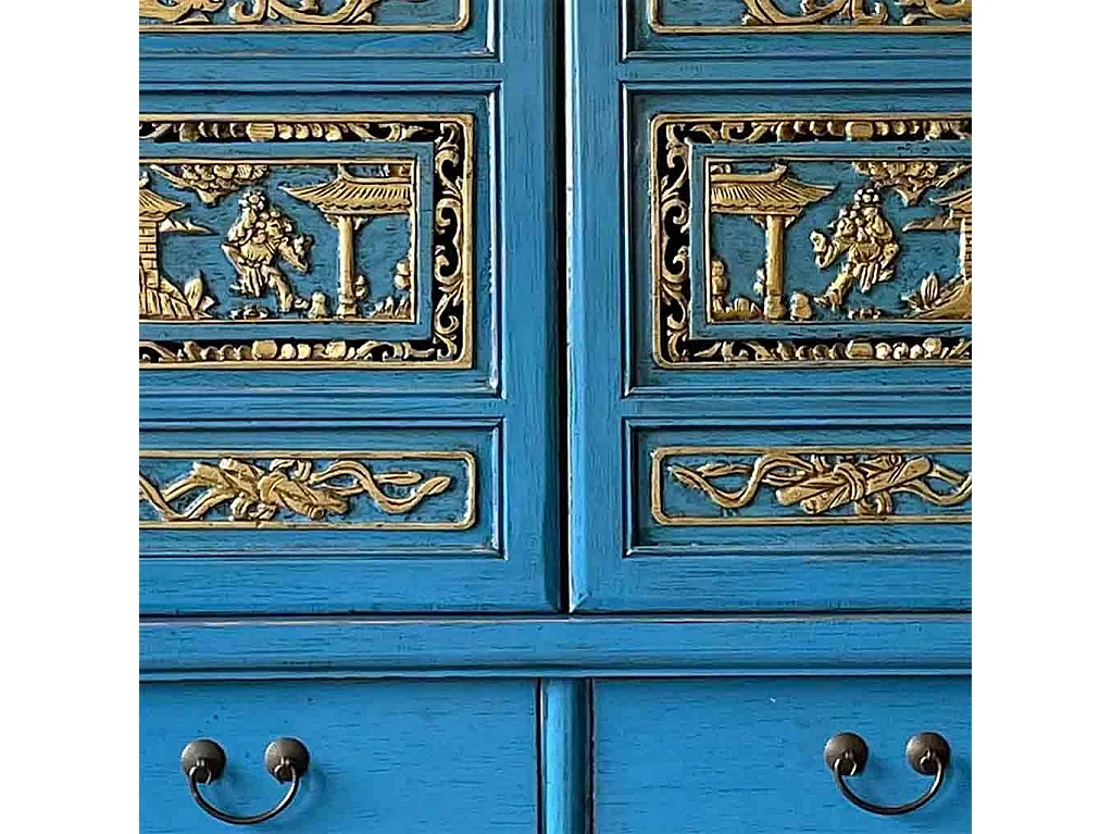 Blauer Holzschrank 100x43x170h cm