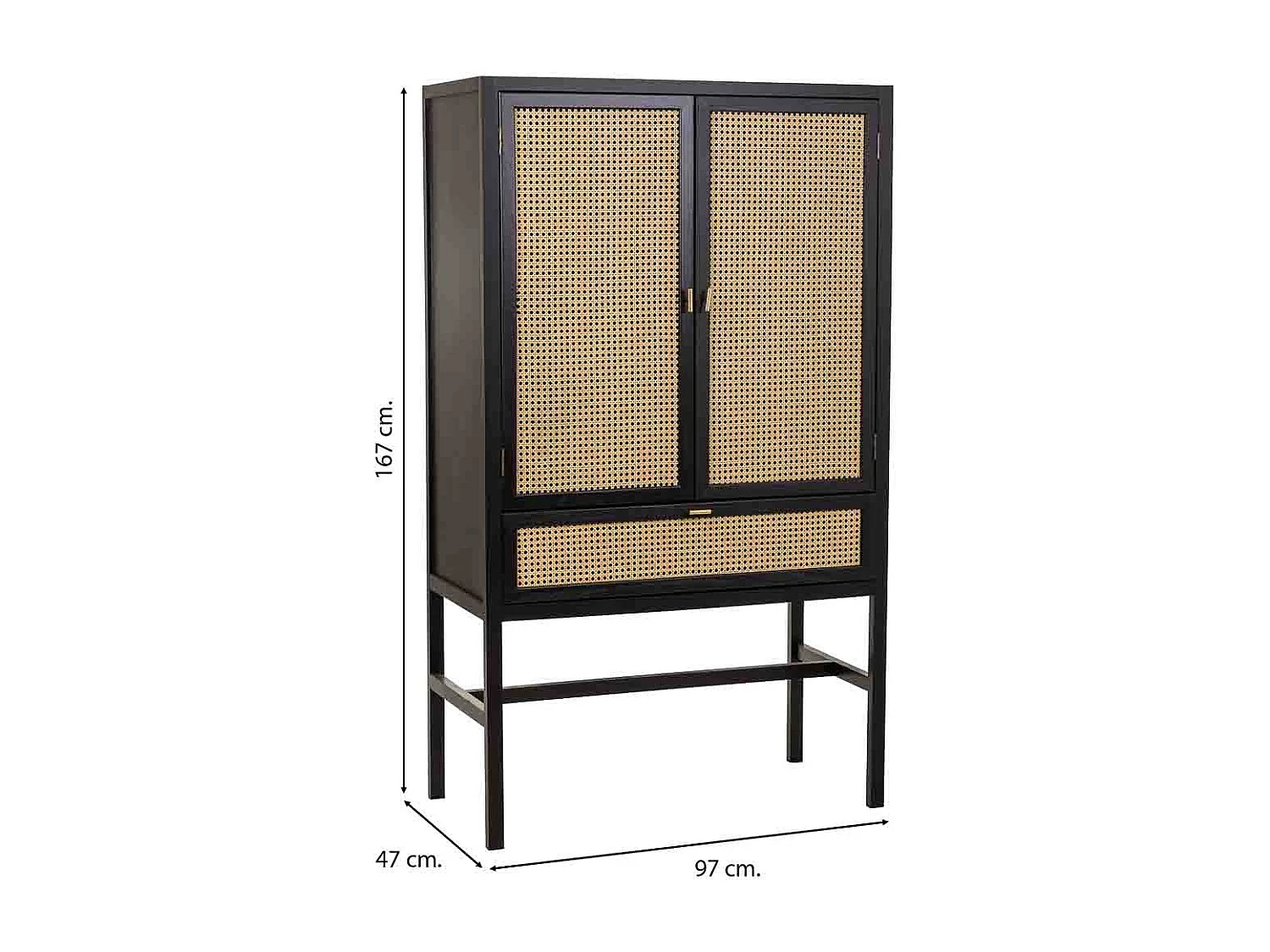 Schrank aus schwarzem Holz und Netz, 97 x 47 x 167 h cm