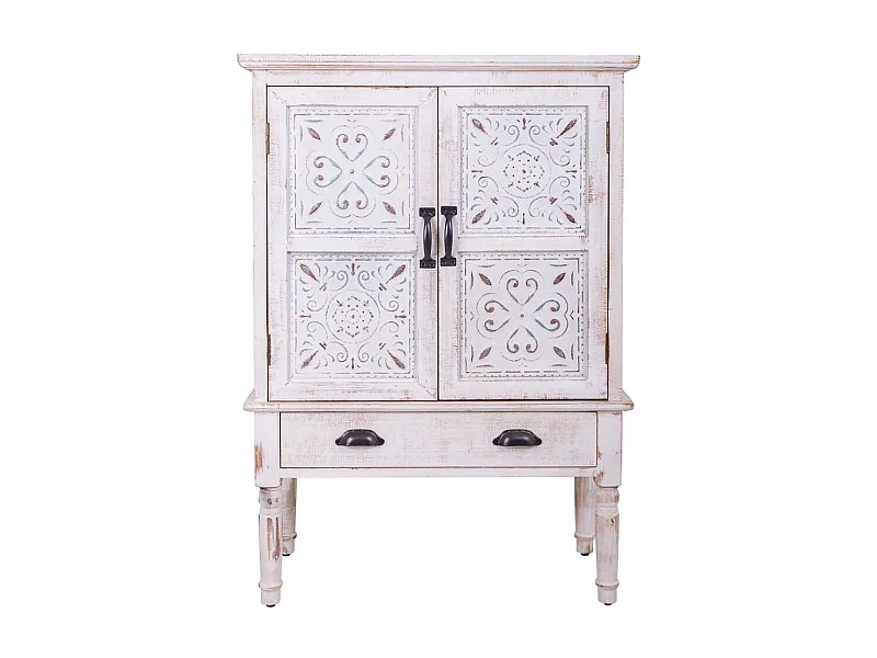 Armario de madera tallada blanco 80x36x110