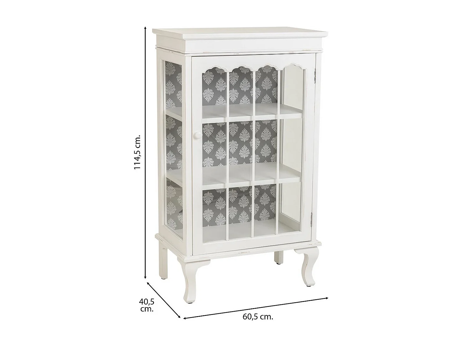 Weiße Holzvitrine 60,5 x 40,5 x 114,5 h cm