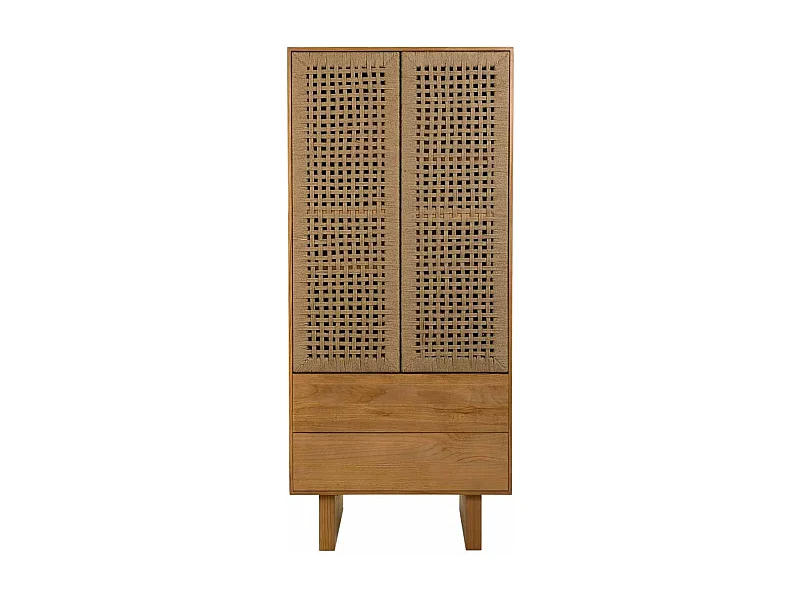 Kleiderschrank aus Holz und braunem geflochtenem Seil 75x45x170h cm