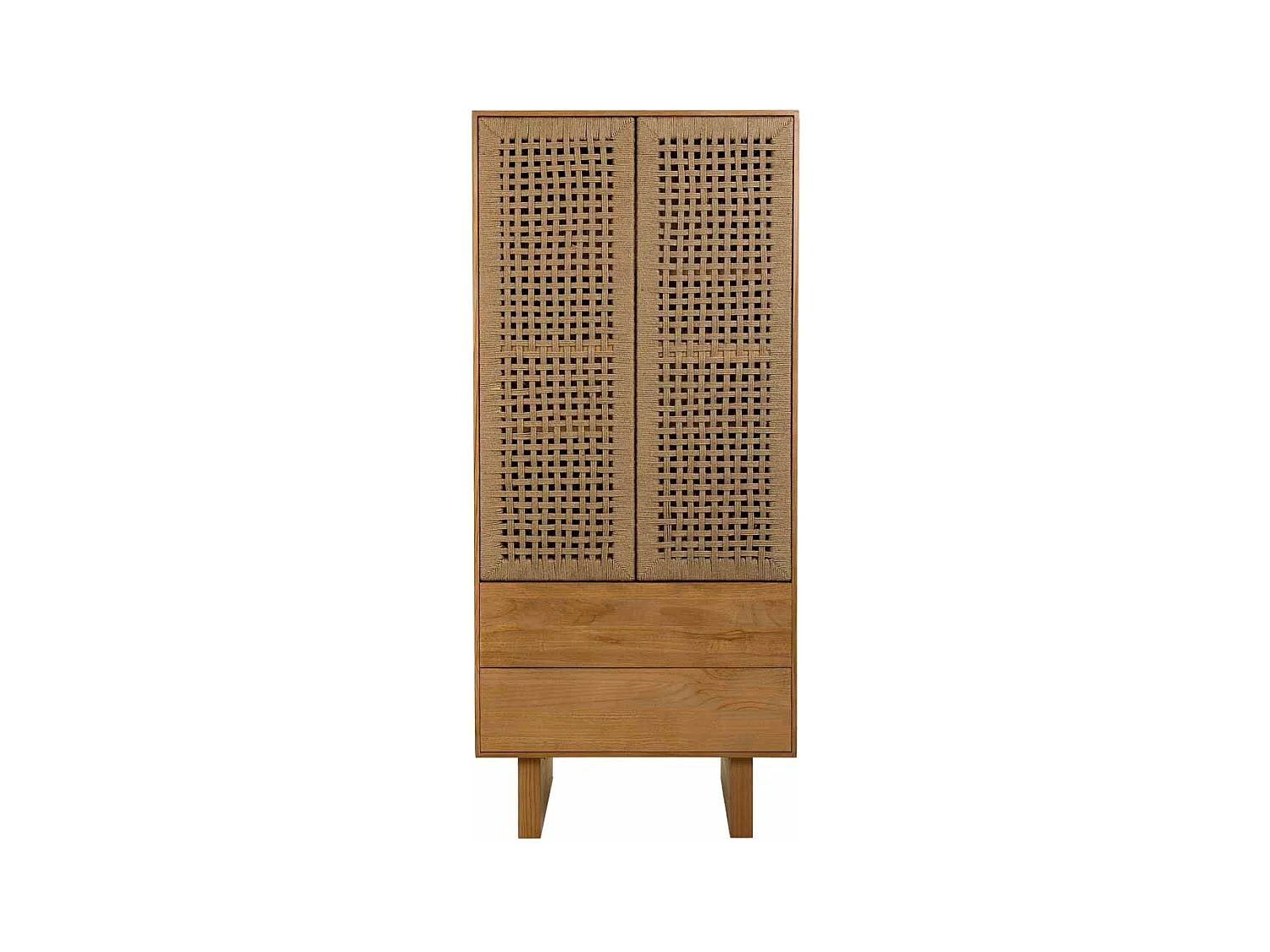 Kleiderschrank aus Holz und braunem geflochtenem Seil 75x45x170h cm