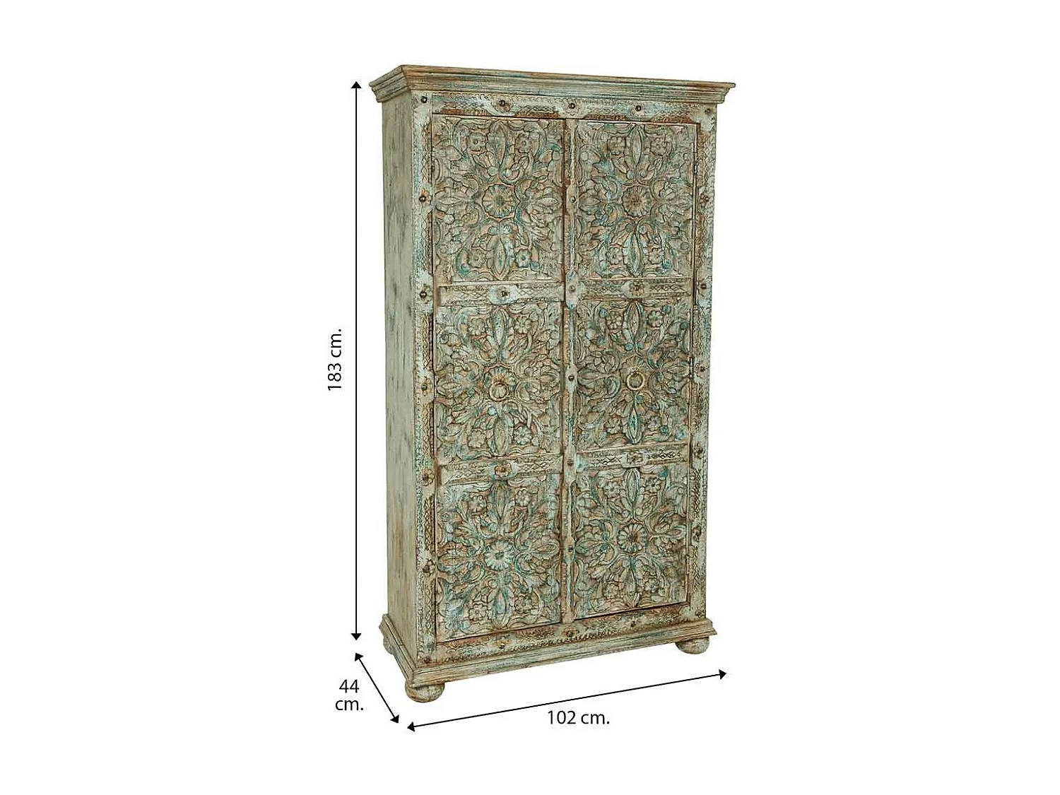 Armoire en bois sculpté vert 102x44x183h