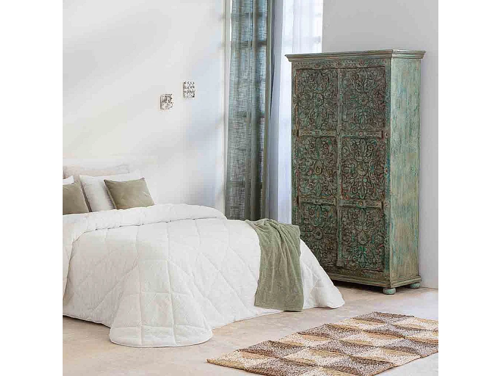 Armoire en bois sculpté vert 102x44x183h