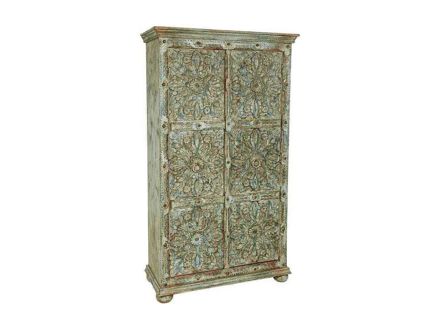 Armoire en bois sculpté vert 102x44x183h