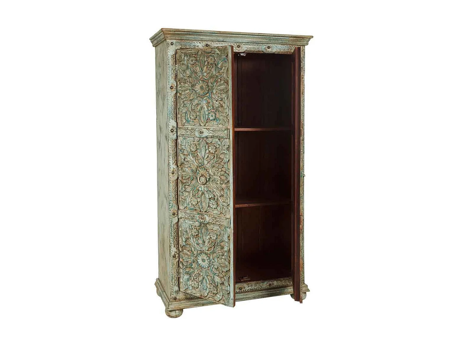 Armoire en bois sculpté vert 102x44x183h