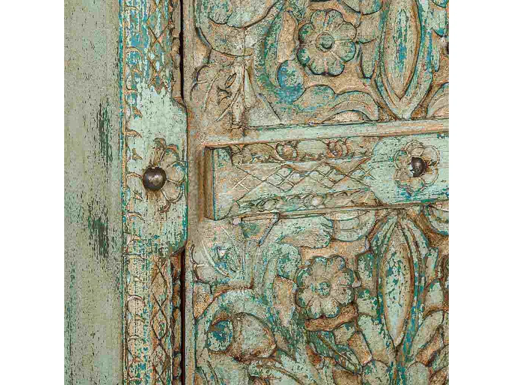 Armoire en bois sculpté vert 102x44x183h
