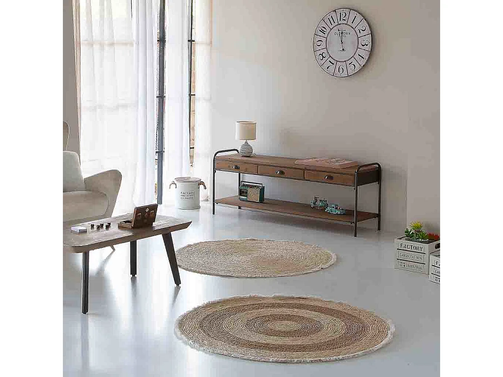 Tappeto marrone in fibra naturale intrecciato a mano d120x1h