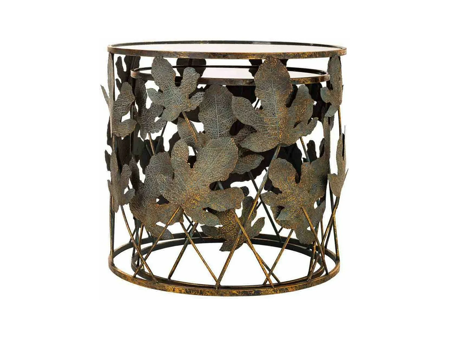 Set mit 2 goldenen Metalltischen