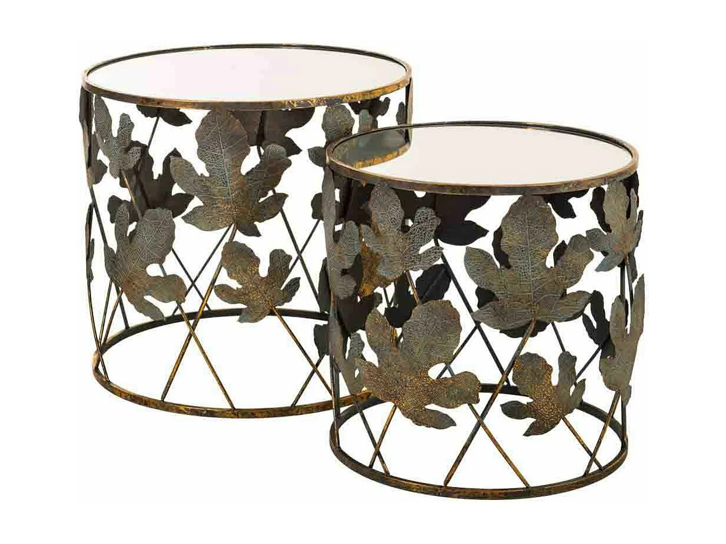 Conjunto de 2 mesas em metal dourado