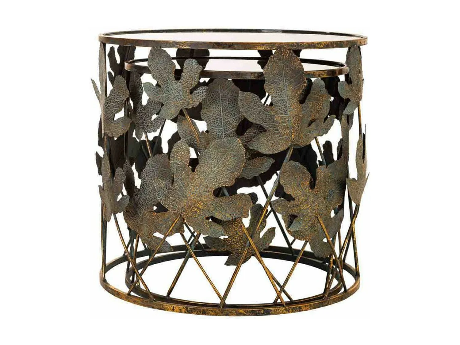 Conjunto de 2 mesas em metal dourado