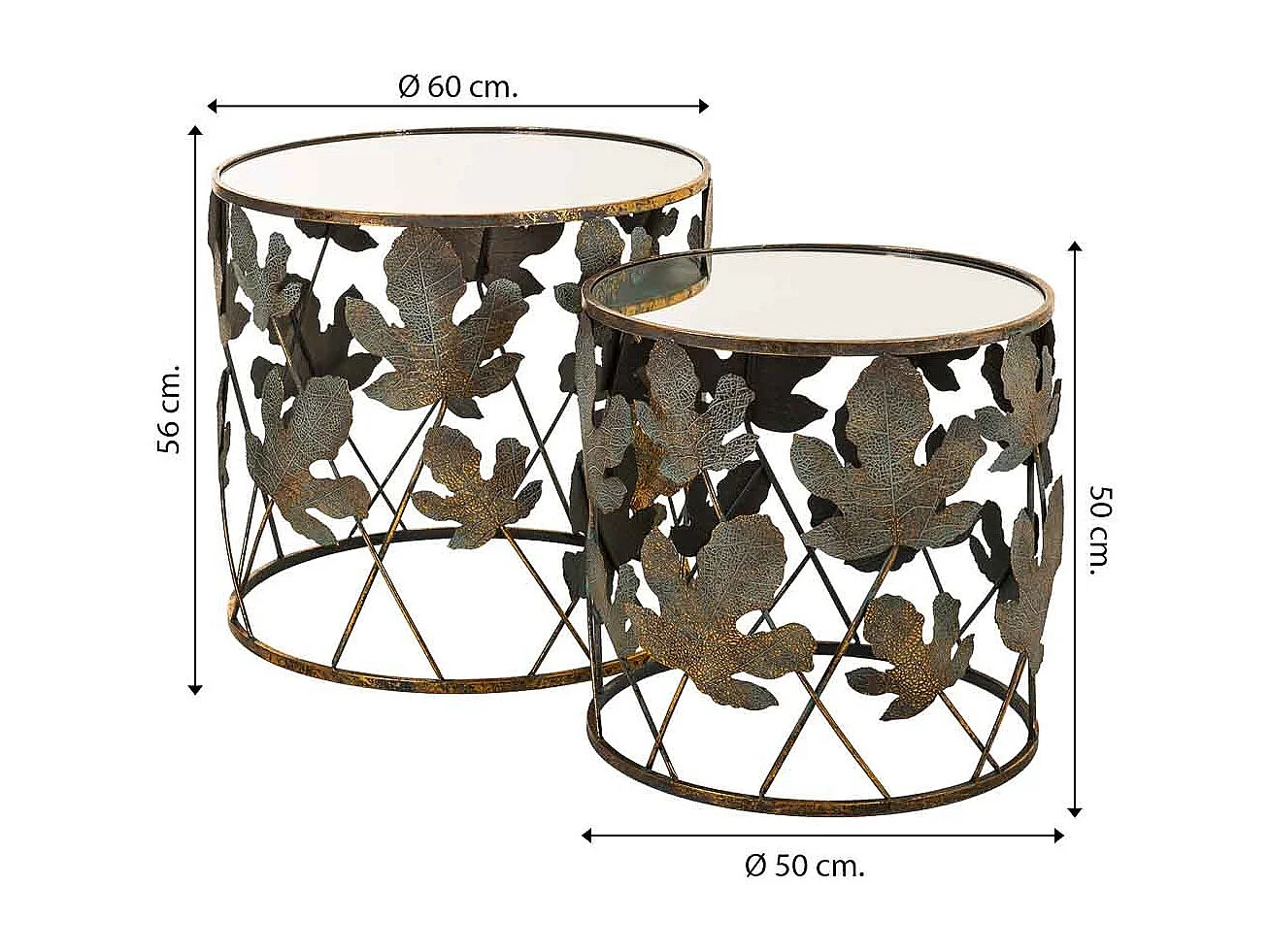 Conjunto de 2 mesas em metal dourado
