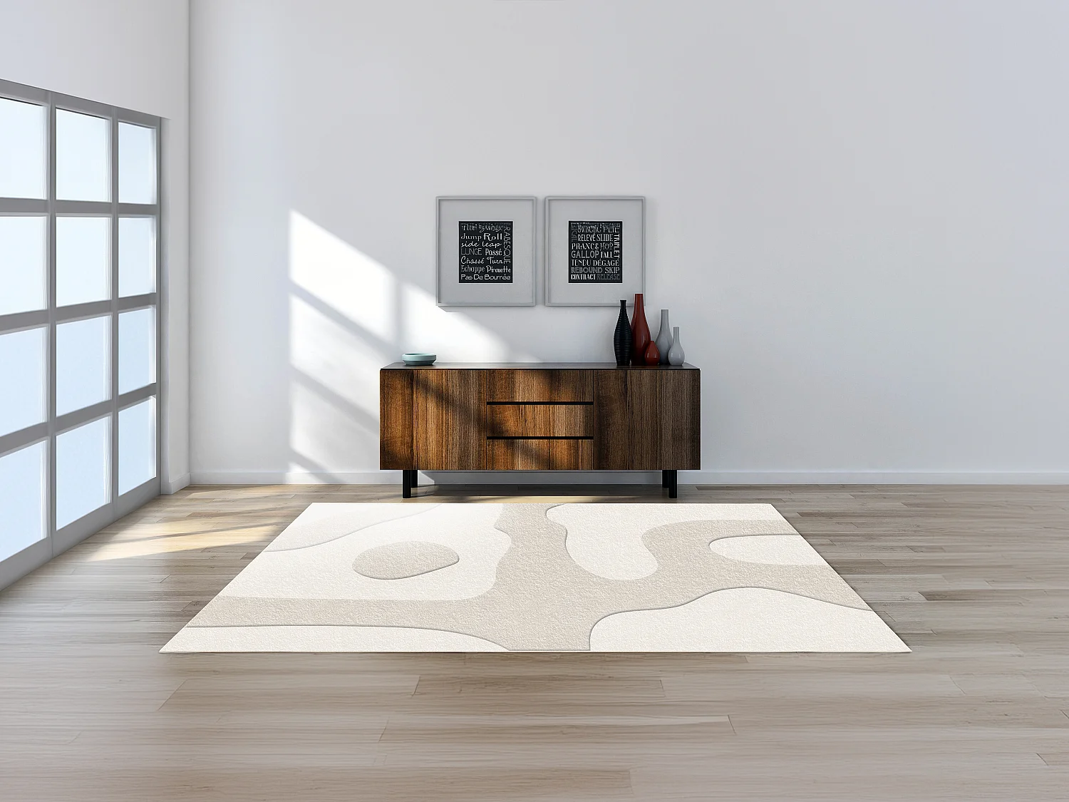 Tapete shaggy design com motivos abstratos 160x230 cm branco e creme - VENICHI