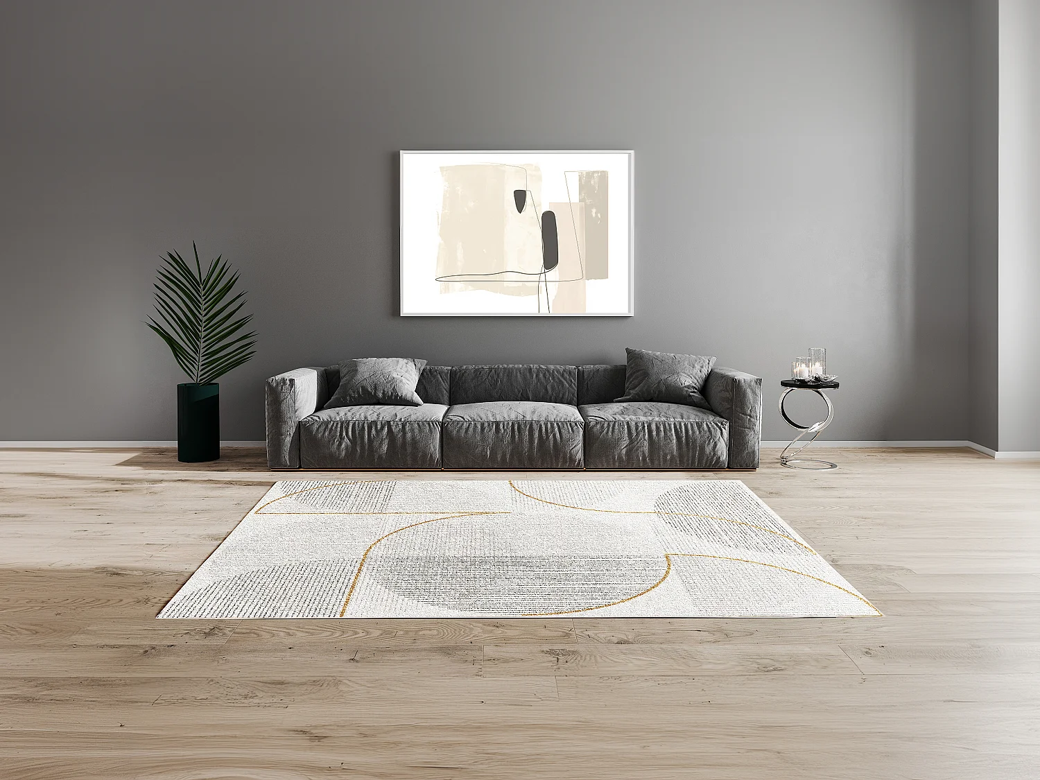 Tapis shaggy géométrique - 160 x 230 cm - Crème, Gris et Doré  - TOLGA