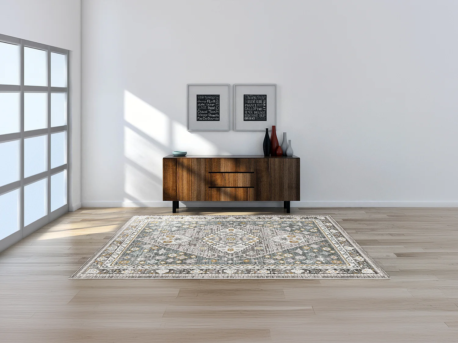 Tapis oriental vintage - 160 x 230 cm - Bleu gris et taupe  - SAMARIA