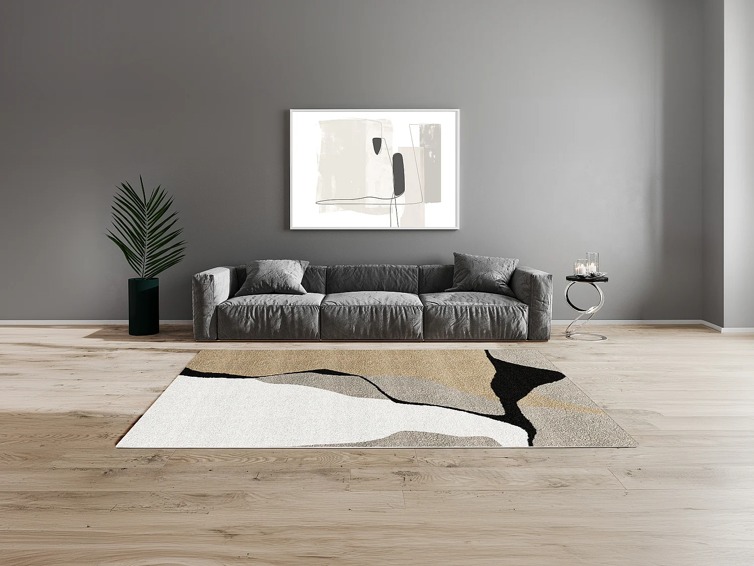 Tappeto di design astratto 160 x 230 cm Beige, tortora e Bianco - BRADILI