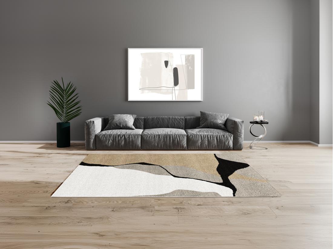 vente unique Tapis design abstrait - 160 x 230 cm - Beige taupe et blanc- BRADILI