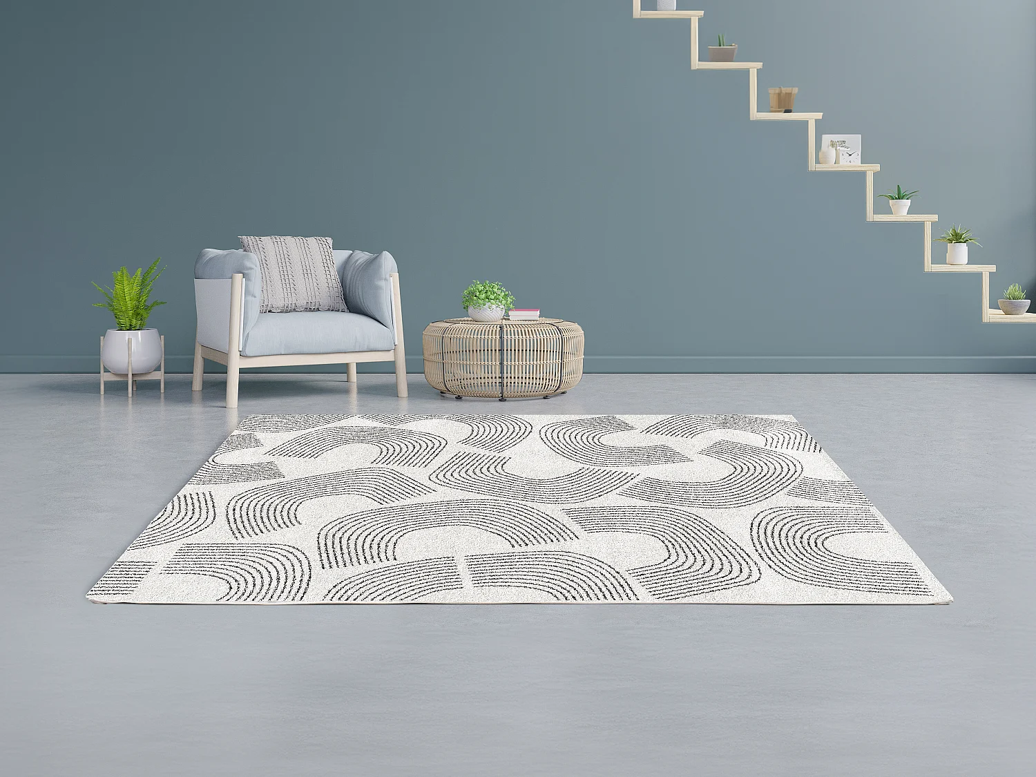 Tapis à motifs arcs - 160 x 230 cm - Crème et noir - ADRANO