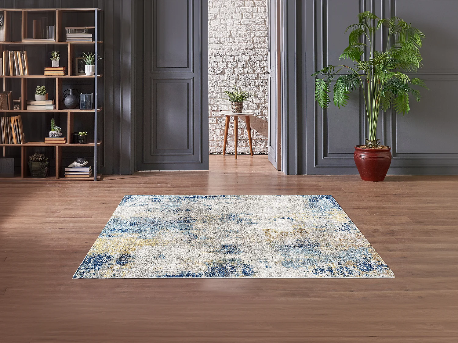Tapis style vintage - 160 x 230 cm - Bleu, jaune et beige - PIRITRI