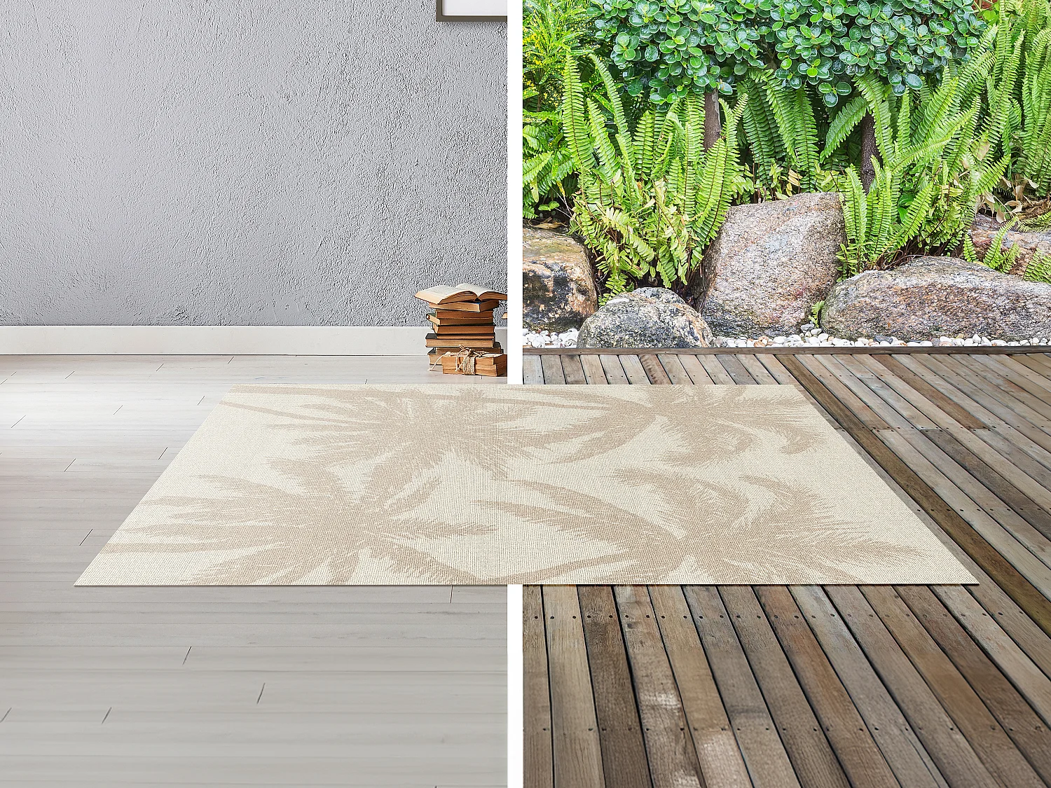 Tapis intérieur ou extérieur à motifs palmiers - 150 x 200 cm - Beige - BENERIS