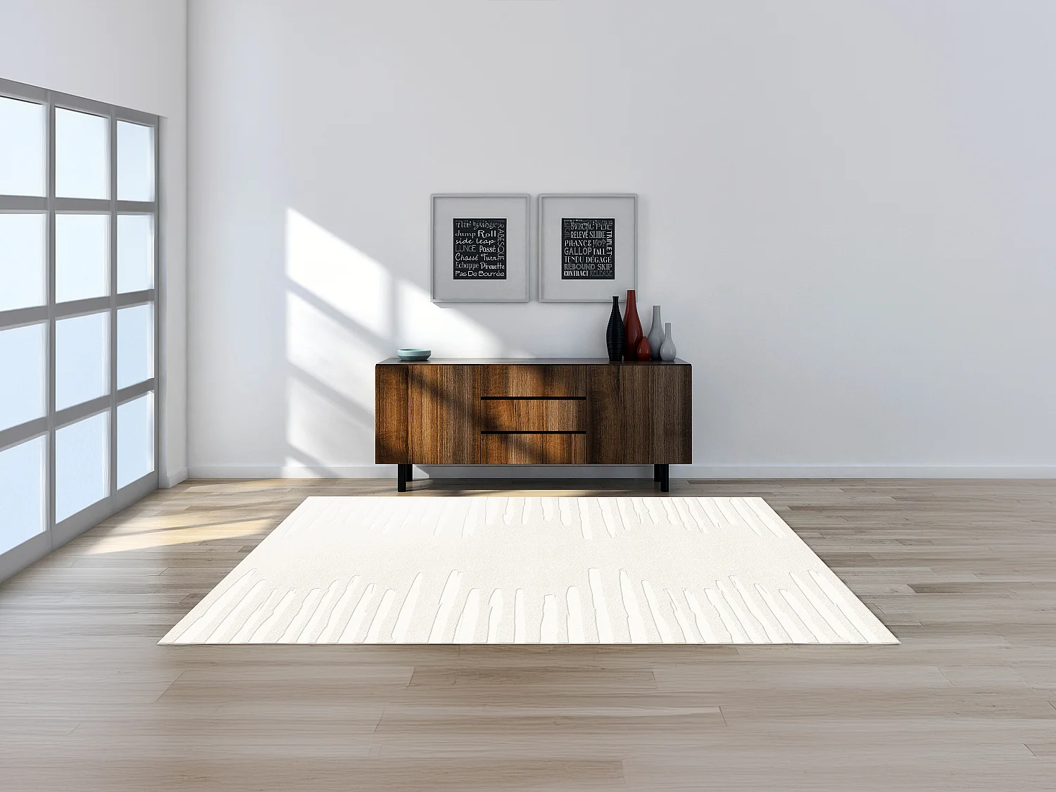 Tapis shaggy rayé en relief - 160 x 230 cm - Blanc et crème - MERELINE