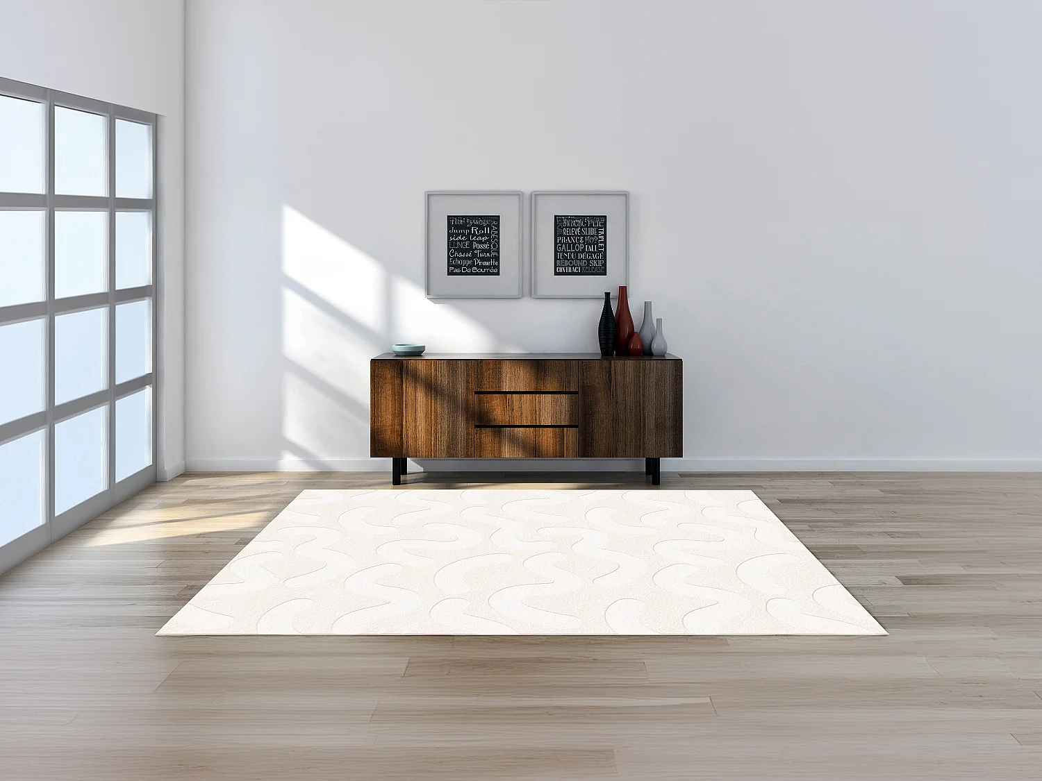 Tapis shaggy en relief à motifs abstraits - 160 x 230 cm - Blanc et crème - SANDRATI