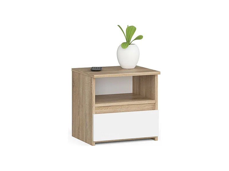 Table de chevet AKORD CL1 Chêne Sonoma 40 cm 1 tiroir façade Blanche 1 étagère 40x35x40 cm