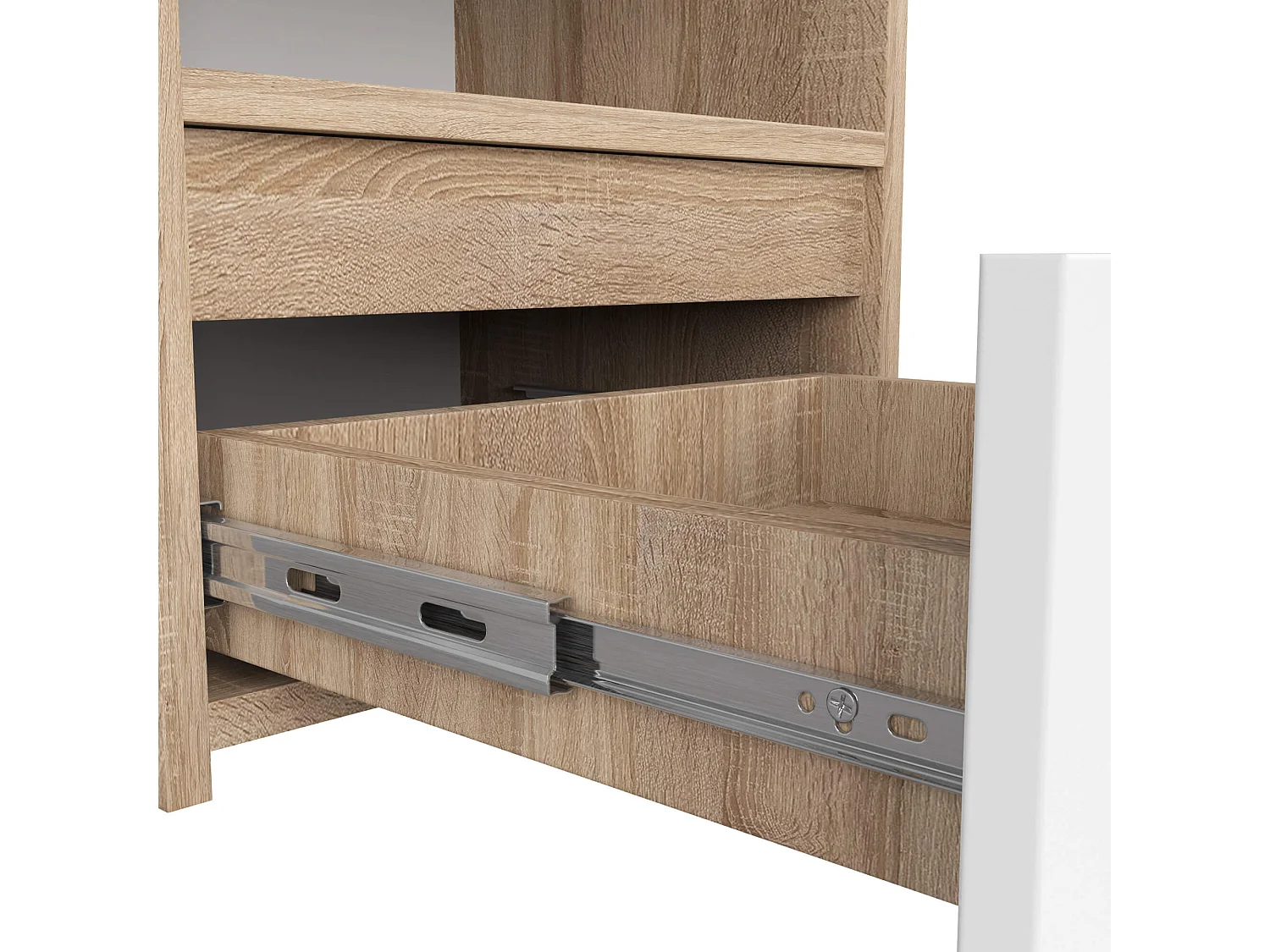 Nachttisch in minimalistischer Optik AKORD CL1 in der Farbe Sonoma-Eiche Schublade Front Weiß B40 x H40 x T35 cm