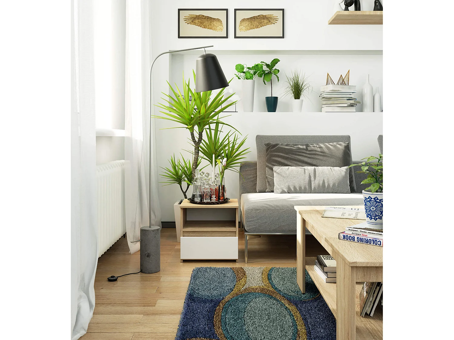 Table de chevet AKORD CL1 Chêne Sonoma 40 cm 1 tiroir façade Blanche 1 étagère 40x35x40 cm