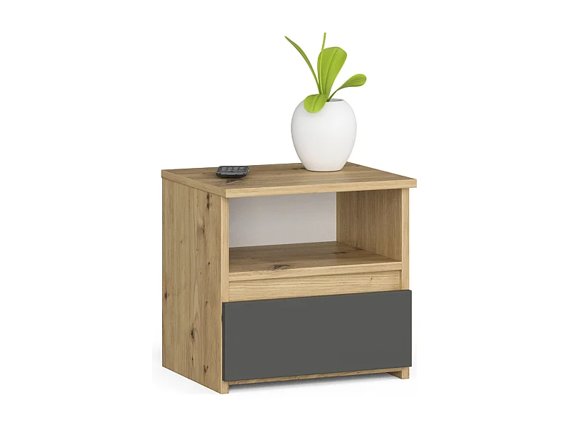 Nachttisch in minimalistischer Optik AKORD CL1 in der Farbe Eiche Artisan Schublade Front Graphitgrau B40 x H40 x T35 cm
