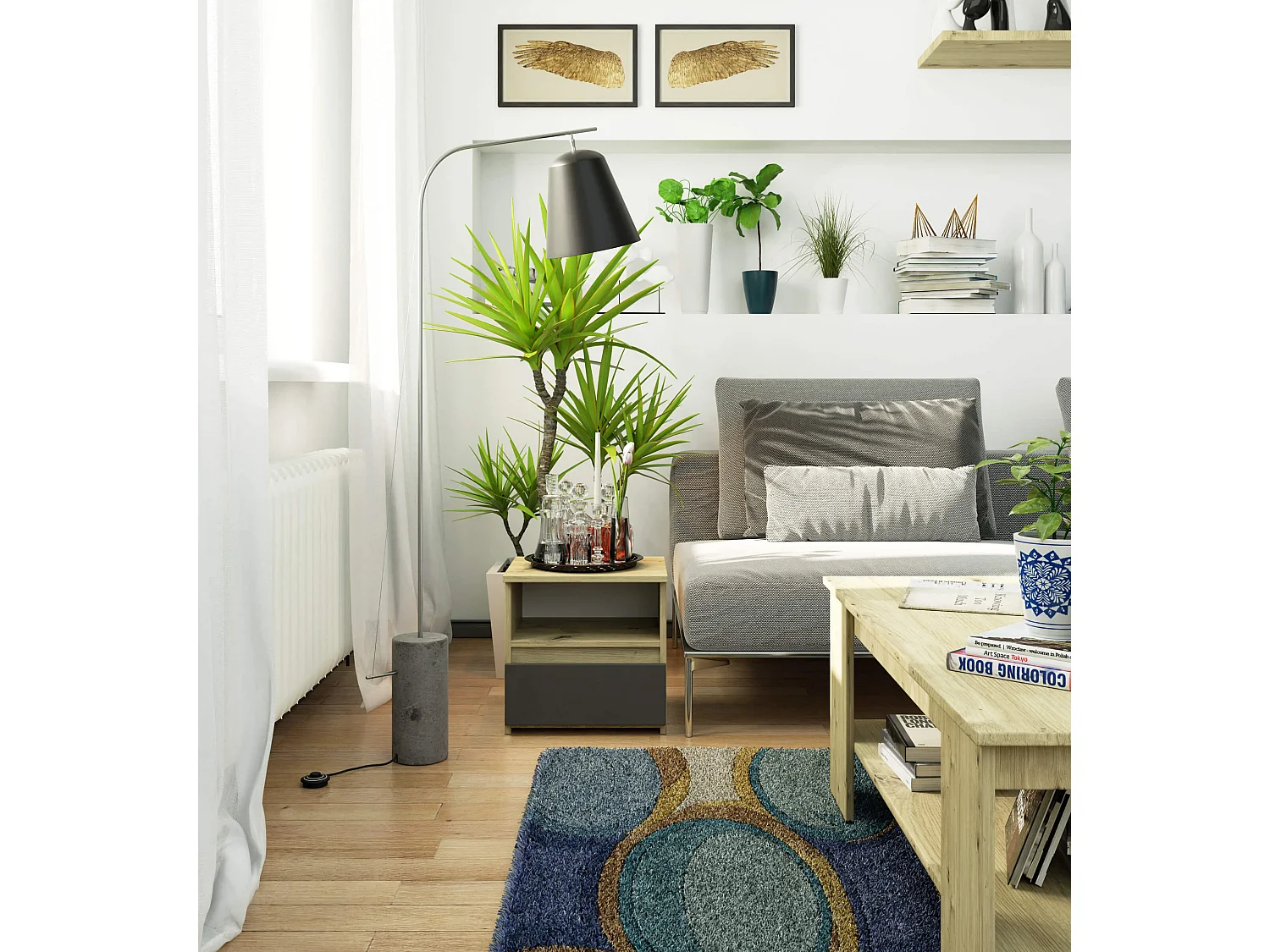 Nachtkastje CL1 met 1 Lade / AKORD Furniture Factory / Artisan Eik - Grafietgrijs / 40 x 40 x 35 cm