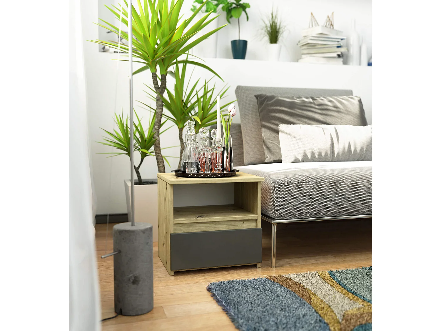 Nachtkastje CL1 met 1 Lade / AKORD Furniture Factory / Artisan Eik - Grafietgrijs / 40 x 40 x 35 cm