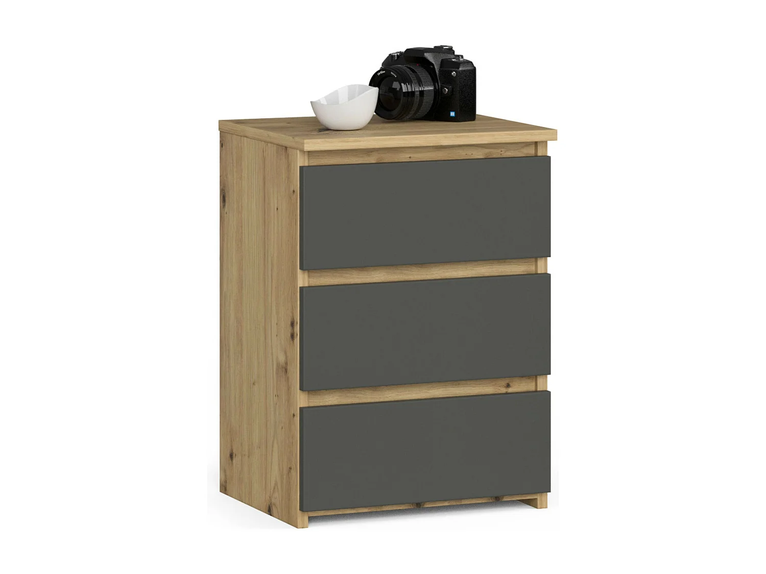Szafka nocna AKORD CL3 Dąb Artisan 40 cm 3 szuflady fronty kolor Grafit Szary mat 40x35x57 cm