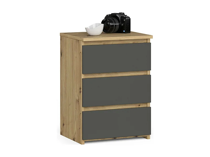 Szafka nocna AKORD CL3 Dąb Artisan 40 cm 3 szuflady fronty kolor Grafit Szary mat 40x35x57 cm