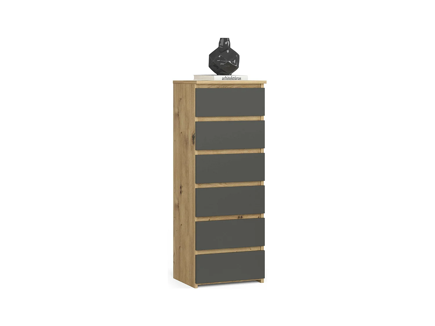 Commode AKORD CL6 Chêne Artisan 40 cm 6 tiroirs façade Gris Graphite 40x35x109 cm