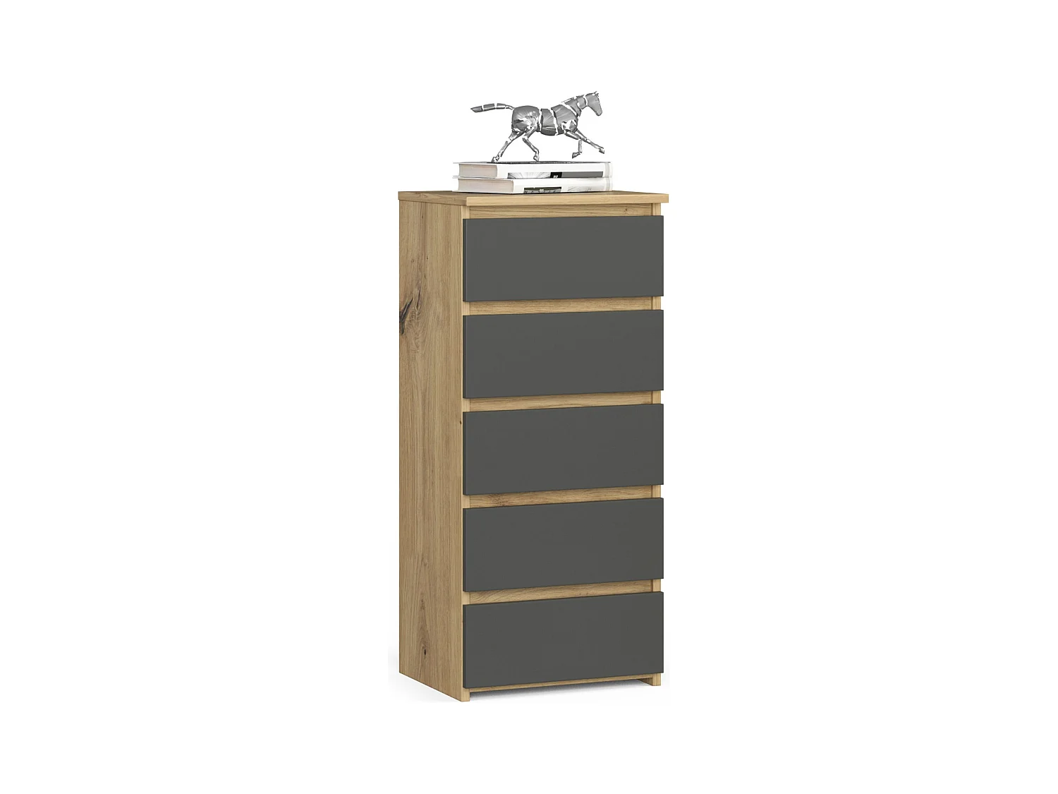 Commode AKORD CL5 Chêne Artisan 40 cm 5 tiroirs façade Gris Graphite 40x35x92 cm