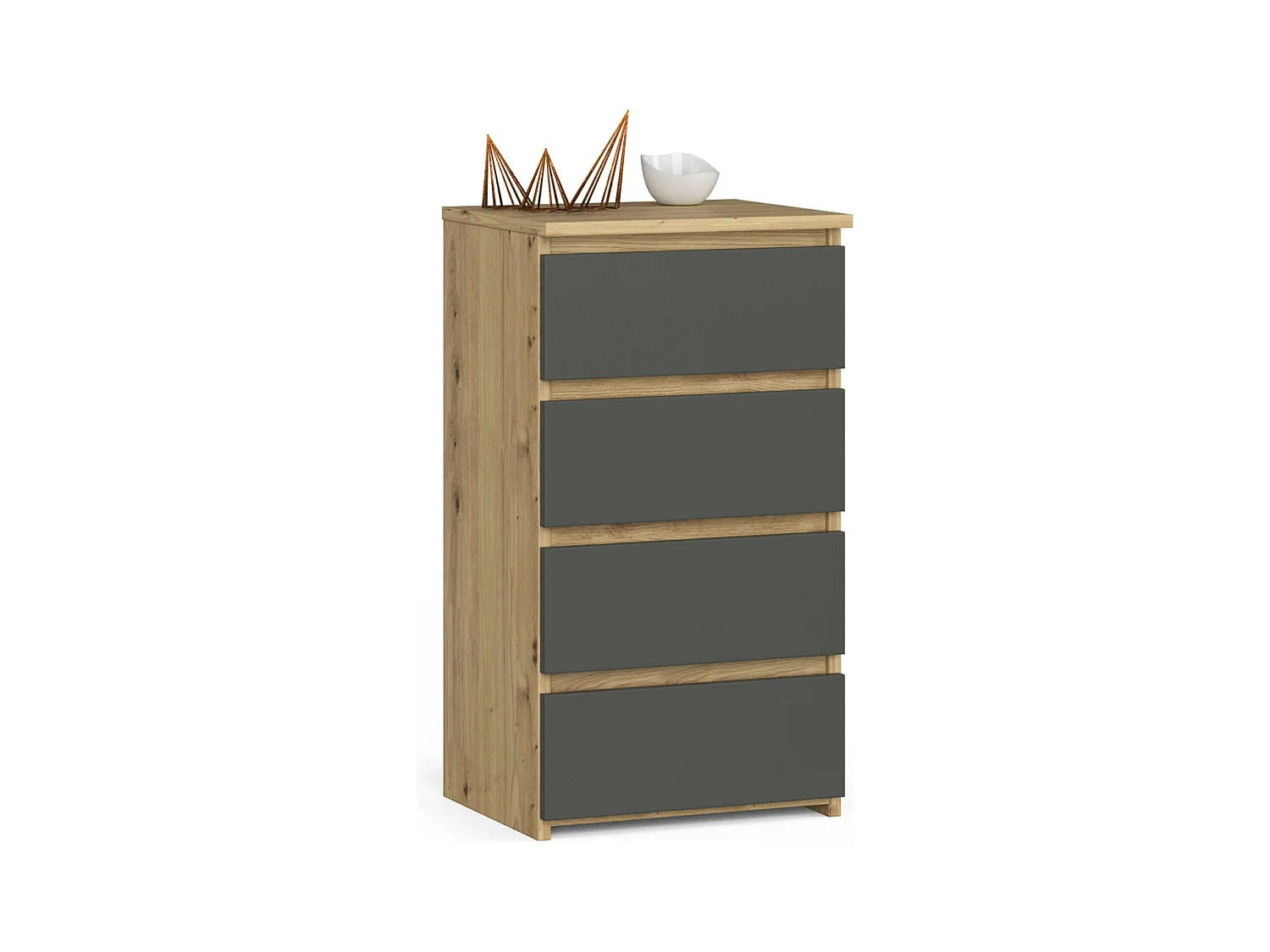 Commode AKORD CL4 Chêne Artisan 40 cm 4 tiroirs façade Gris Graphite 40x35x74 cm