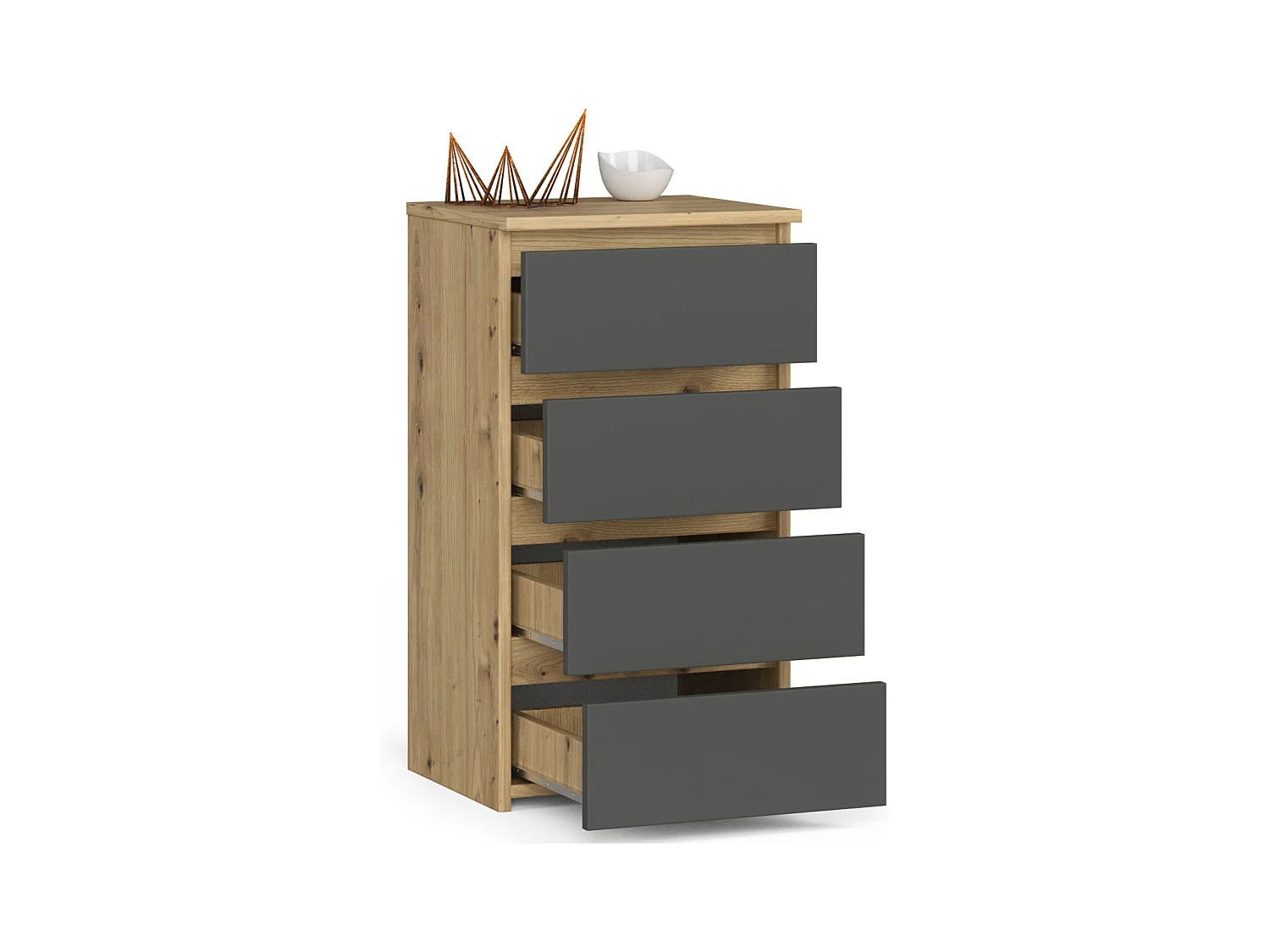 Cassettiera AKORD CL4 Cassettiera Quercia Artisan 40 cm 4 cassetti inserto frontale Grigia Grafite 40x35x74 cm