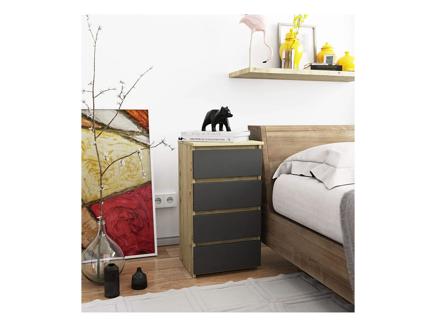 Cassettiera AKORD CL4 Cassettiera Quercia Artisan 40 cm 4 cassetti inserto frontale Grigia Grafite 40x35x74 cm