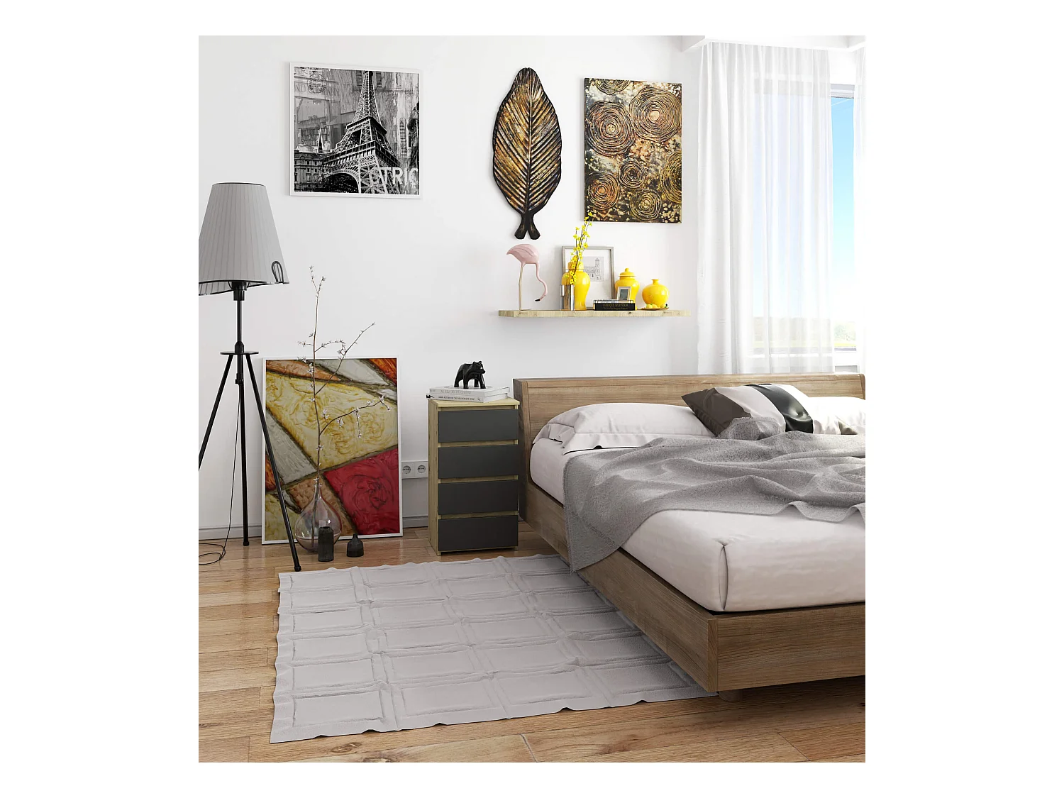 Cassettiera AKORD CL4 Cassettiera Quercia Artisan 40 cm 4 cassetti inserto frontale Grigia Grafite 40x35x74 cm