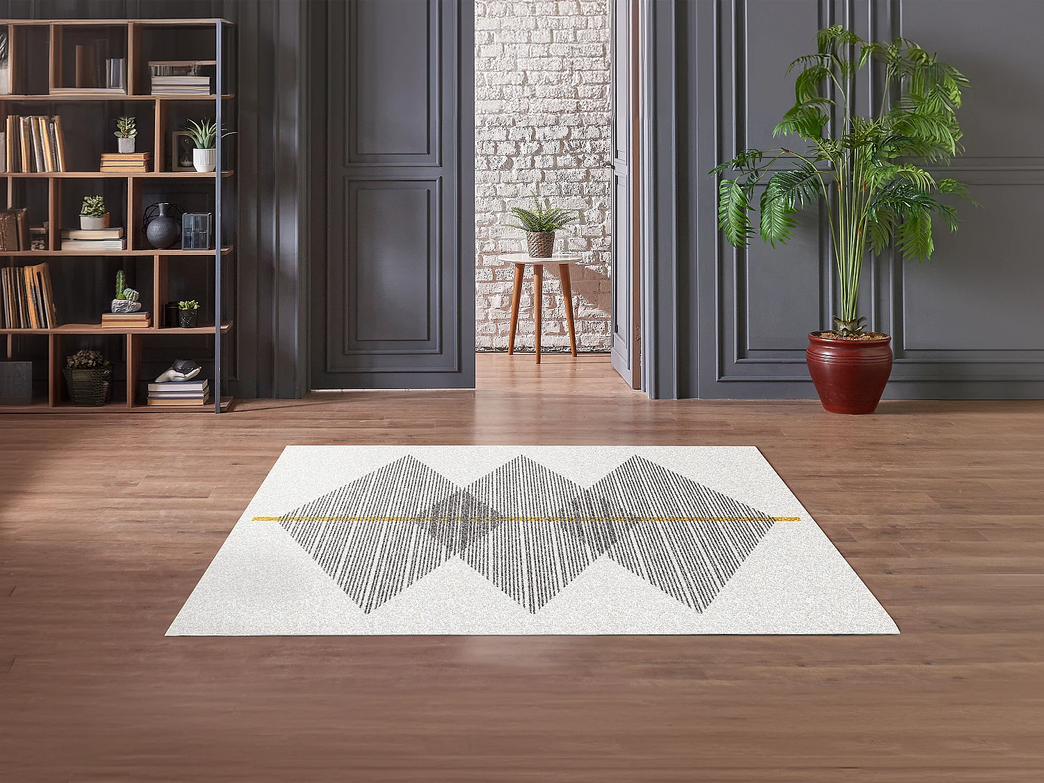 Tapis géométrique - 120 x 170 cm - Blanc et gris - NIMIRIA