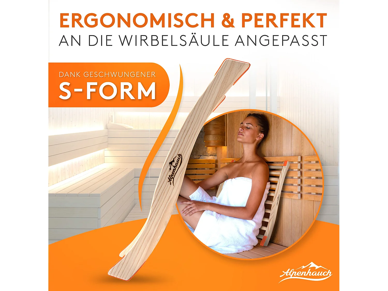 ALPENHAUCH Sauna Rückenlehne [aus 100% Naturholz]