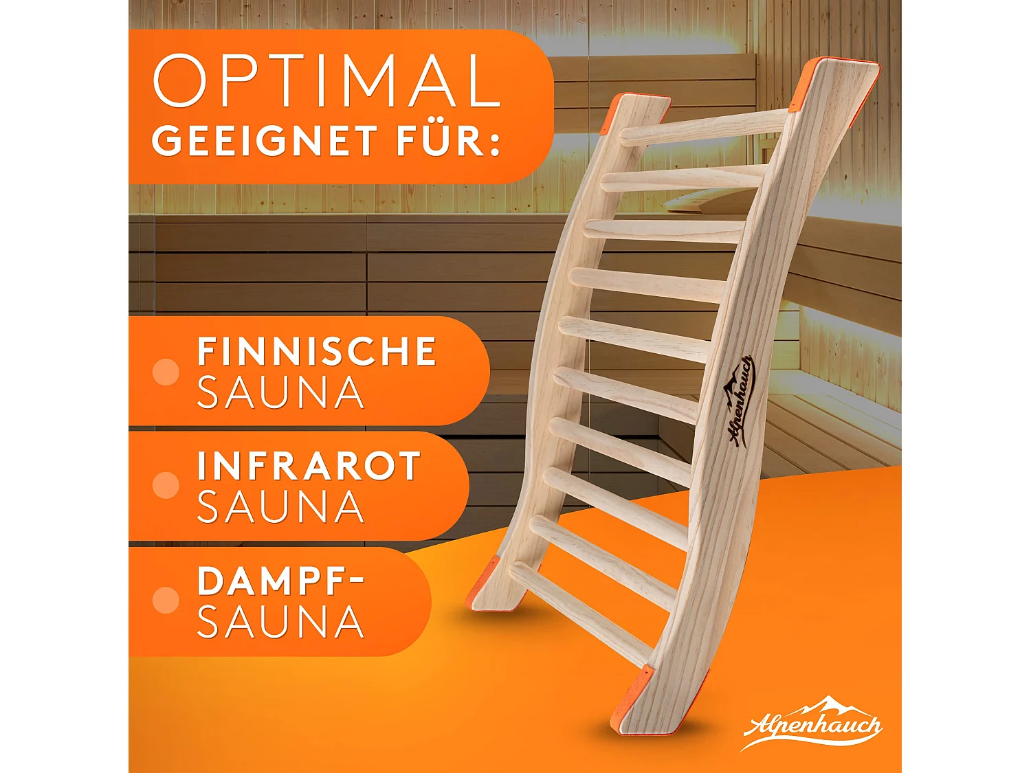 ALPENHAUCH Sauna Rückenlehne [aus 100% Naturholz]