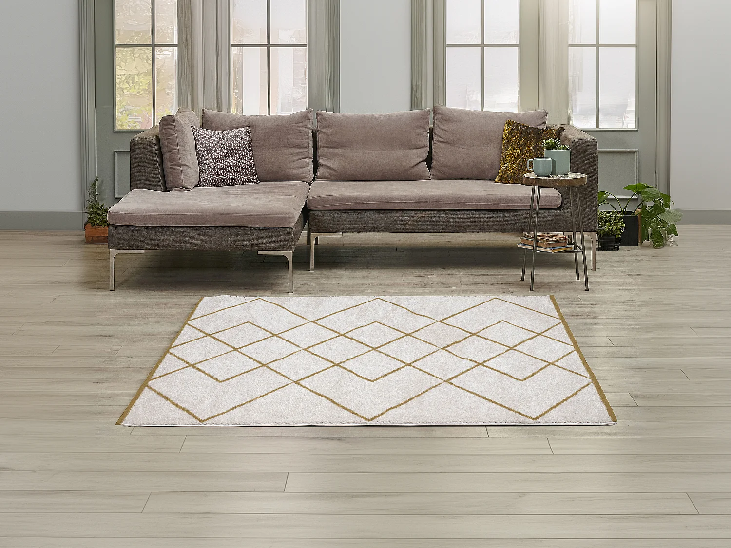 Tapis shaggy berbère - 120 x 170 cm - Blanc et doré - PRYSMI