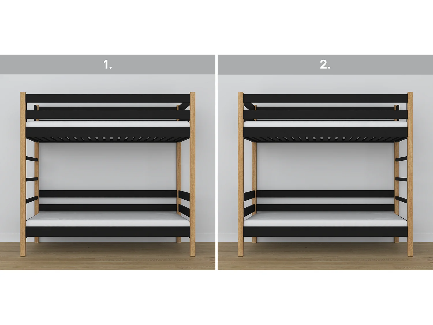 ETAGENBETT N03 Schwarz / Eiche Natur 100x180