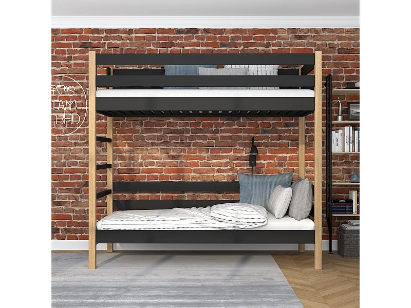 ETAGENBETT N03 Schwarz / Eiche Natur 100x180