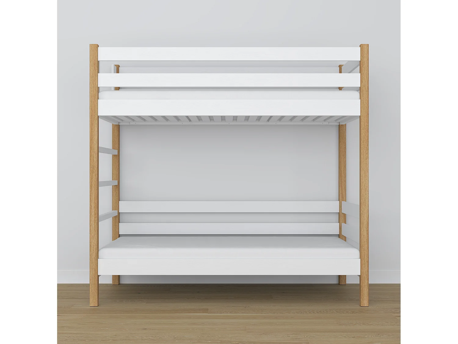 Lit superposé en bois N03 Blanc / Chêne Naturel 100x190