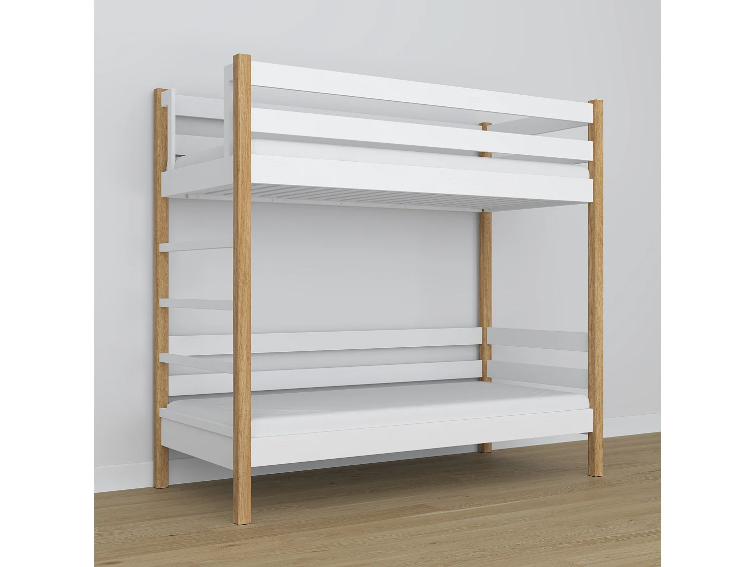 Lit superposé en bois N03 Blanc / Chêne Naturel 100x190