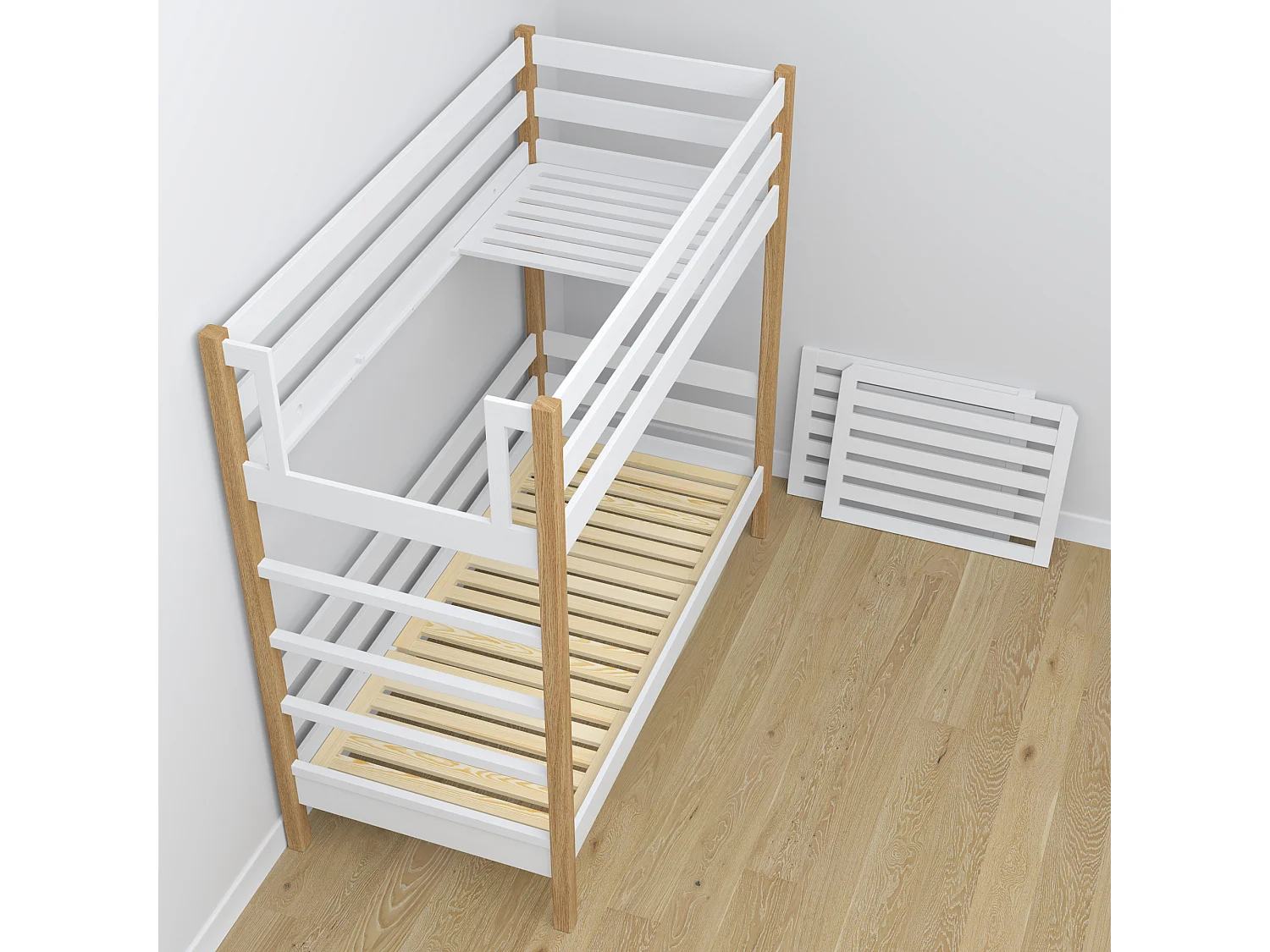Lit superposé en bois N03 Blanc / Chêne Naturel 100x190