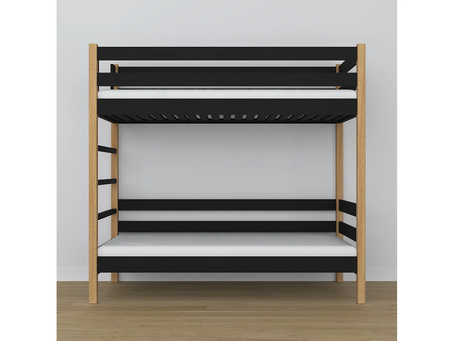Lit superposé en bois N03 Noir / Chêne Naturel 80x180